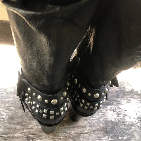 Kelly & Katie Becca Black Leather Studs Knee High Boots Size 8.5M - Picture 10 of 15